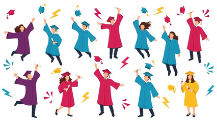 Group of Graduates Celebrating with Caps and Gowns.