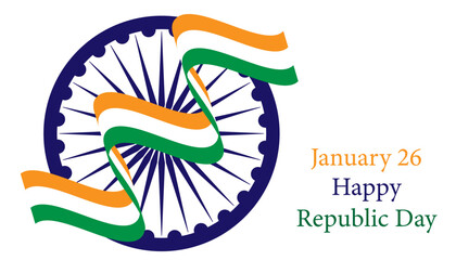happy republic day icon India. Indian flag with ashok chakra in new colour. Flag icon of India for Republic Day celebrate, poster, image.