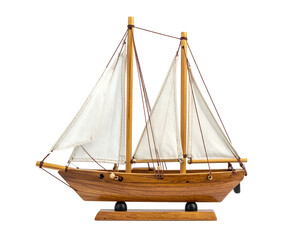 Small Wooden Sailboat Model with White Sails