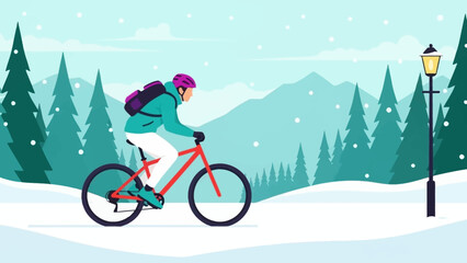 Person Riding a Bicycle in a Snowy Landscape.