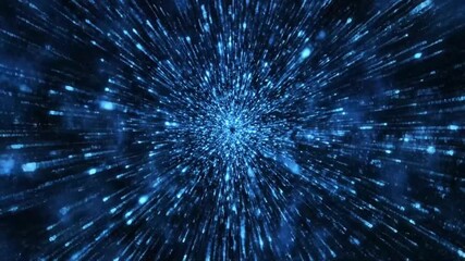 Abstract digital tunnel with blue particles and light streaks creating a sense of speed and movement in a cosmic environment - Powered by Adobe