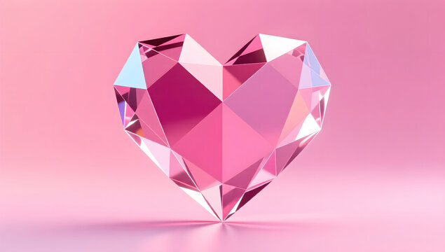 Low poly geometric crystal heart on pink background - Powered by Adobe