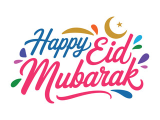 Happy Eid Mubarak Colorful Hand Lettering Islamic Festival Greeting Design