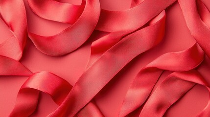 Red ribbon decoration close-up texture chaos at celebration event vibrant background artistic viewpoint