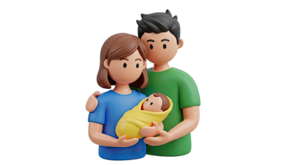 3D Render of a Family with a Newborn Baby