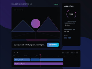 AI Video Generation Software UI with Timeline, Analytics & Prompt-Based Creation & &