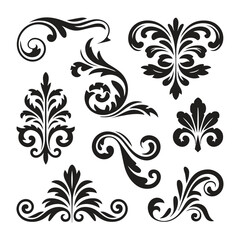 Vintage Floral Ornament Swirl Vector Set, ai generated