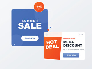 Summer Sale & Hot Deal E-commerce Promotion Banners with Mega Discounts & &