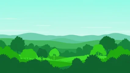 Ingelijste posters Koraalgroen Serene green landscape with rolling hills and trees.  © Abhinaya Project