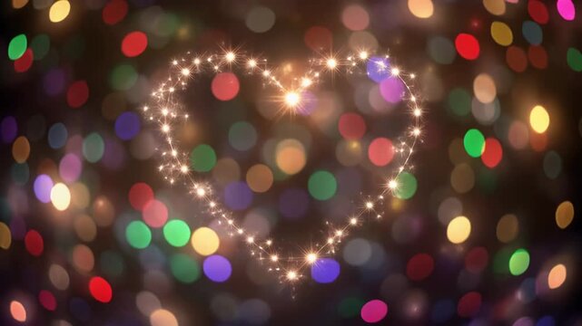 Sparkling heart-shaped lights on colorful bokeh background for Valentine's Day or love-themed designs