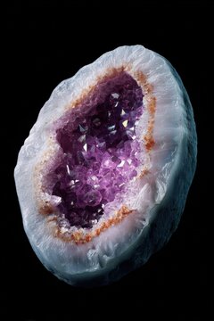 Vibrant amethyst geode with sparkling crystals and rough edges