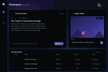 AI Generative Design Workspace: Text & Image Creation Platform with GPT-4 & DALL-E 3 & &