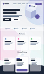 Clean SaaS Website UI Design Template with Features, Pricing Plans & Product Box Illustration & &