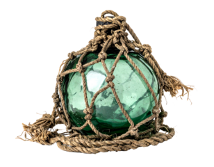 Vintage Glass Float Encased in Weathered Rope Net