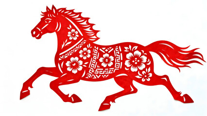 Galloping red horse expressed through traditional papercut art