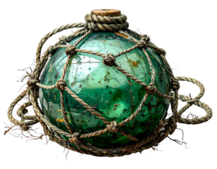 Vintage Glass Float Encased in Weathered Rope Netting