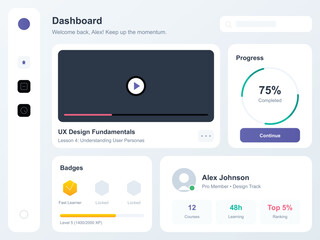 Sleek E-Learning Dashboard UI/UX Design for Online Courses, Progress Tracking & Gamification & &