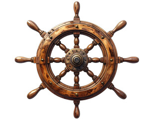 Aged Wooden Ship Wheel with Brass Spokes