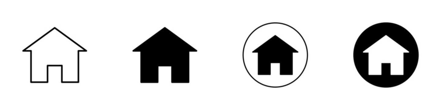Home icon set featuring outline, solid, and circular designs for modern ui elements
