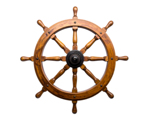 Weathered Wooden Ship's Wheel with Polished Hub