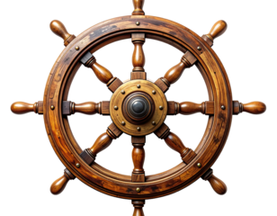 Aged Wooden Ship Wheel with Brass Accents