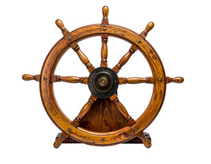 Aged Wooden Ship Wheel with Polished Brass Hub