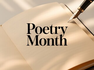 Poetry Month Elegant Minimal Writing Concept With Fountain Pen And Open Notebook Design
