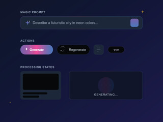 AI Image Generation UI: Magic Prompt, Generate & Processing States with Futuristic Design & &