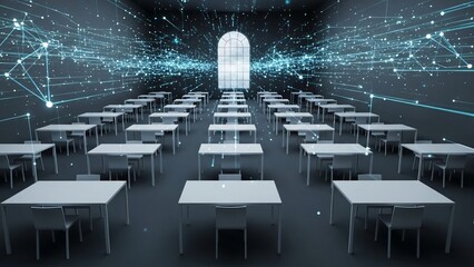 Modern classroom with digital network display