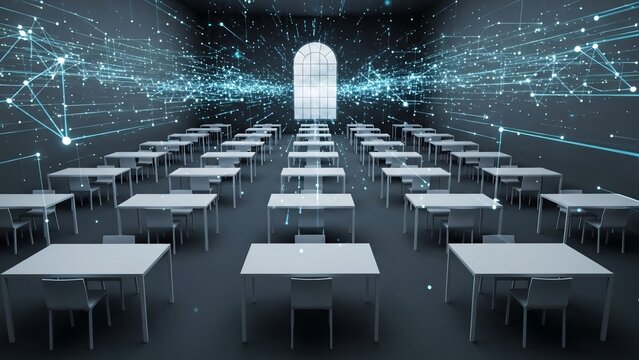 Modern classroom with digital network display