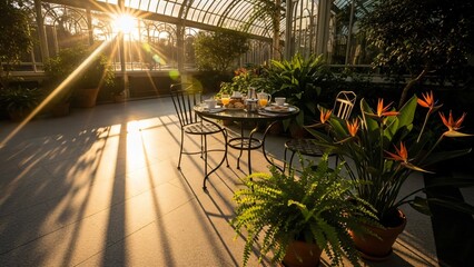 Sunlit conservatory dining area