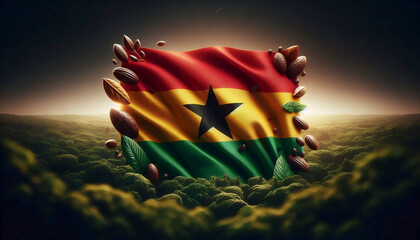 A Ghanaian flag in golden history and kente cloth, Ai generated image