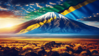 A Tanzanian flag in Mount Kilimanjaros majestic peak, Ai generated image