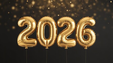 Glittering Gold 2026 New Year Balloons Celebration Sparkling Festive Background