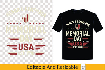 Honor & Remember Memorial Day USA Flag Graphic T-Shirt Design memorial, day, usa, tshirt, design, 