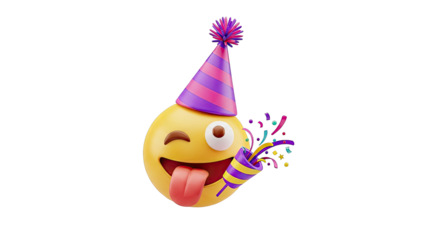 Winking Emoji with Party Hat and Popper