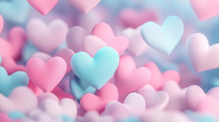 Dreamy pastel floating hearts for valentine's day celebration soft color background abstract imagery