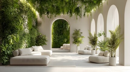 biophilic lifestyle background modern architecture with greenery