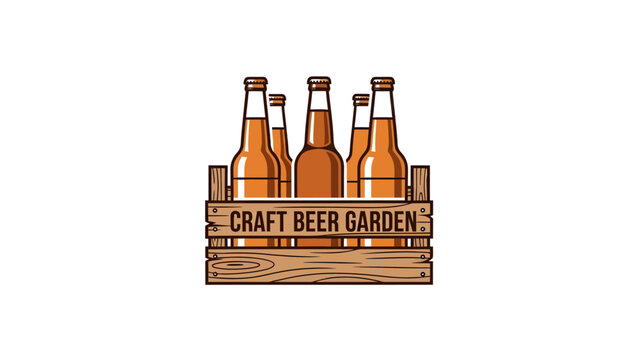Craft Beer Garden Wooden Crate with Bottles Logo Design. - Powered by Adobe