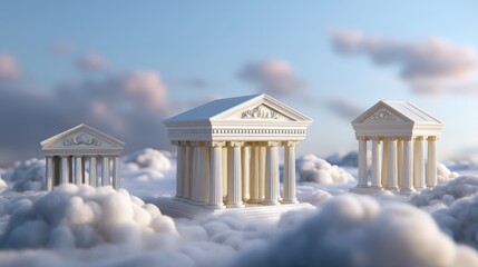 Ancient Architecture Surrounded by Dreamy Clouds Under a Serene Blue Sky