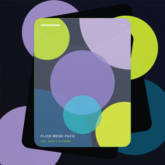 Abstract Fluid Mesh Background with Glassmorphism Overlay and Colorful Geometric Circles