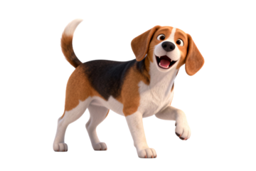 Happy Beagle Dog with Open Mouth and Tail Wagging