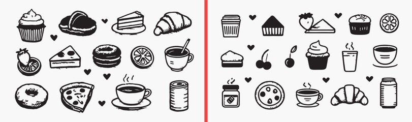 bakery food icons, bread pastry silhouettes, cafe menu graphics, baked goods vector, dessert illustration pack, food silhouette collection, kitchen bakery symbols, sweet food icons, cafe lifestyle gra © Geetaroy