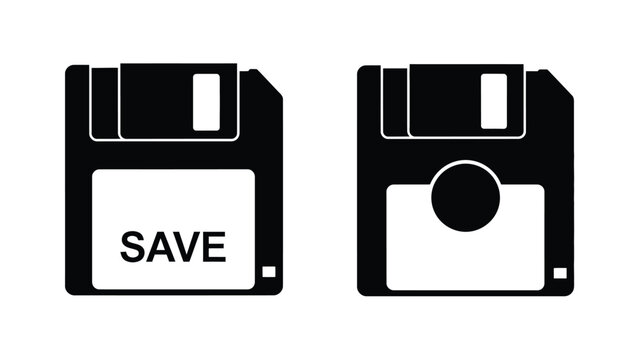 Two black floppy disk icons one with the word save displayed