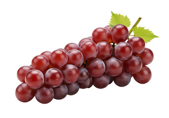 Fototapeta premium Fresh red grapes with leaves on white background