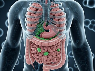 Detailed Human Digestive System Anatomy and Physiology Illustration.