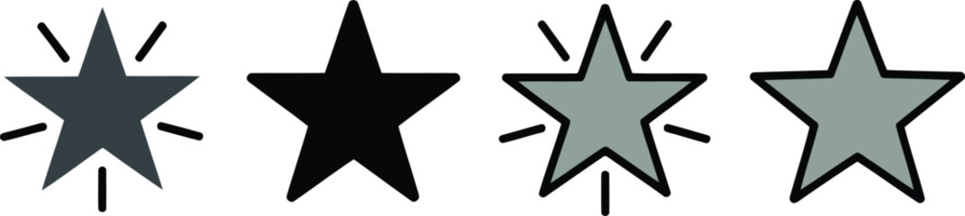 Fototapeta premium Group of star symbols presented in solid black and outlined gray with sparkle effects