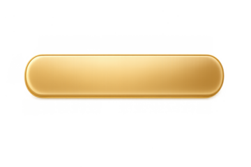 Long gold metallic button or web banner with rounded ends, creating a shiny design element on transparent background