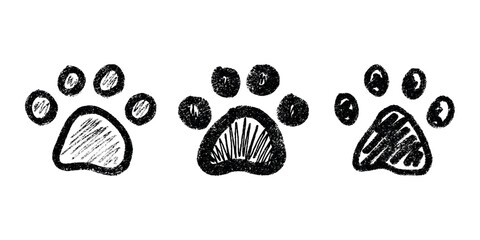 Set of hand drawn cute cat's paw Cat, dog, animal footprint in doodle style Single element for print, web, design, decor, greeting cards, children's prints