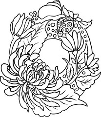 Floral alphabet letter A-Z hand drawn Illustration, Decorative botanical typography for coloring Pages and creative design.Set of flower alphabet.Line art and doodle for t-shirt.Elements with flower.
